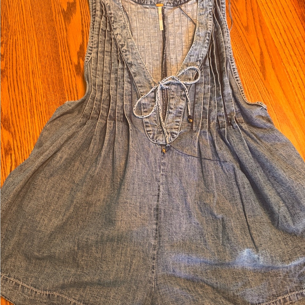 Miss Me Blue Denim Tie-Front Romper